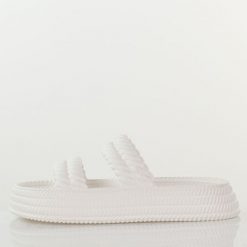 Białe lekkie piankowe klapki damskie DiA 51-001. Białe klapki damskie DiA, bez wzorów, z dresówki, bez obcasa, na platformie. Za 79.00 zł.