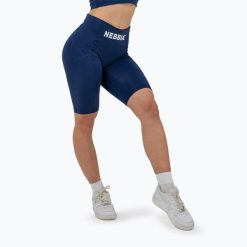 Spodenki NEBBIA High Waisted Biker Gym Therapy. Niebieskie spodenki sportowe damskie Nebbia, na fitness i siłownię. Za 169.99 zł.