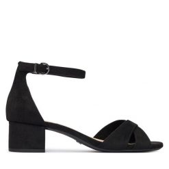 Sandały Tamaris. Czarne sandały damskie Tamaris, bez wzorów, bez obcasa, na słupku. Za 289.99 zł.