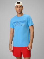 4F T-shirt reagular z nadrukiem męski - niebieski S. Niebieskie t-shirty męskie 4f, m, bez wzorów, z bawełny, bez kołnierzyka. Za 59.99 zł.