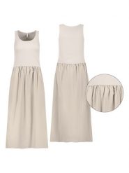 Sublevel Sukienka w kolorze beżowym rozmiar: S. Brązowe sukienki damskie Sublevel, s, bez wzorów, z bawełny, bez kołnierzyka, bez ramiączek, midi. Za 113.99 zł.