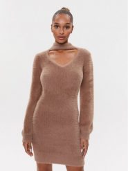 Guess Sukienka dzianinowa W3BK0Z Z3BS0 Brązowy Slim Fit. Brązowe sukienki damskie Guess, l, z aplikacjami, z dzianiny, bez kołnierzyka, bez ramiączek. Za 449.99 zł.
