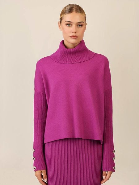 APART Golf w kolorze fioletowym rozmiar: 36/38. Różowe golfy damskie Apart, bez wzorów, z kaszmiru, bez ramiączek. Za 172.08 zł.