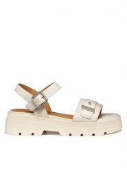 Geox Sandały D670NB-00043 Kremowy. Białe sandały damskie Geox, bez wzorów, ze skóry, bez obcasa, na płaskiej podeszwie. Za 509.99 zł.