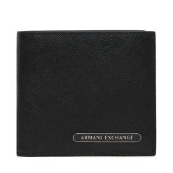 Portfel Armani Exchange. Czarne portfele męskie Armani Exchange, bez wzorów. Za 349.99 zł.
