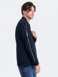 Bluza męska bomberka z ozdobnymi zamkami na rękawach AMSTERDAM - granatowa B1367 - XXL. Niebieskie bluzy bez kaptura męskie Ombre Clothing, m, z bawełny. W wyprzedaży za 129.99 zł.