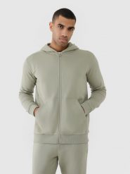 4F Bluza dresowa rozpinana z kapturem męska - khaki L. Brązowe bluzy sportowe męskie 4f, bez wzorów, z bawełny, sportowe, bez kołnierzyka, bez ramiączek. W wyprzedaży za 89.99 zł.