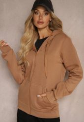 Jasnobrązowa Casualowa Rozpinana Bluza z Kapturem i Polarem Shuberta. Brązowe bluzy z kapturem damskie Renee, na zimę, l, z dzianiny. Za 54.99 zł.