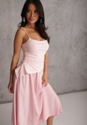 Różowa Sukienka z Bawełny na Ramiączkach z Asymetryczną Warstwą w Talii Petimelle. Czerwone sukienki damskie Renee, na co dzień, na lato, l, bez wzorów, z bawełny, casualowe, z asymetrycznym kołnierzem, bez ramiączek, maxi, asymetryczne. Za 169.99 zł.