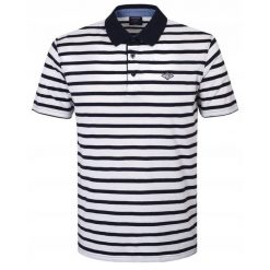 Koszulka Polo - Męska - Pako Jeans - Biała w Granatowy Prążek. Niebieskie koszulki polo męskie Pako Jeans, l, bez wzorów, z bawełny, bez ramiączek. Za 135.00 zł.