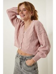 Happiness Istanbul Kardigan w kolorze jasnoróżowym rozmiar: S/M. Różowe kardigany damskie Happiness Istanbul, m, bez wzorów, ze splotem. Za 65.23 zł.