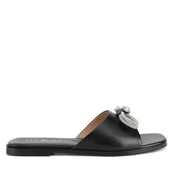 Klapki Eva Minge. Czarne klapki damskie Eva Minge, bez wzorów, bez obcasa. Za 349.99 zł.