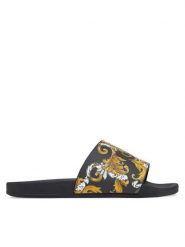 Versace Jeans Couture Klapki 78VA3SQ3 Czarny. Czarne klapki damskie Versace Jeans Couture, bez wzorów, z jeansu, bez obcasa. Za 219.99 zł.