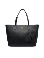 Tommy Hilfiger Torebka Th Icon Tote Mono AW0AW19004 Czarny. Czarne torebki klasyczne damskie Tommy Hilfiger, bez wzorów, ze skóry, bez dodatków. Za 699.99 zł.