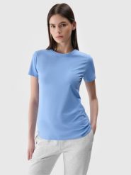 4F T-shirt slim gładki damski - niebieski XXL. Niebieskie t-shirty damskie 4f, xs, bez wzorów, z bawełny, bez kołnierzyka. Za 39.99 zł.