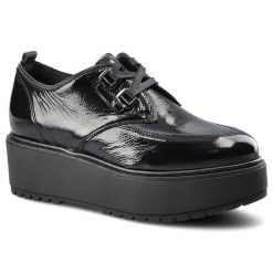 Czarne Półbuty Chebello Damskie Buty Na Platformie. Czarne półbuty damskie CheBello, z aplikacjami, ze skóry, bez obcasa, na koturnie. Za 279.00 zł.