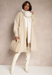 Jasnobeżowy Płaszcz Boucle Niezapinany Cango. Brązowe płaszcze damskie Renee, bez wzorów, z jeansu, eleganckie. Za 119.99 zł.