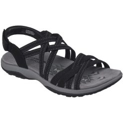 Sandały damskie Skechers Reggae Slim Summer Getaway. Czarne kombinezony damskie Skechers, bez wzorów, z materiału, bez kołnierzyka, bez ramiączek. Za 390.00 zł.