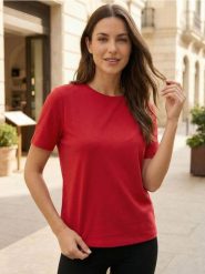 Koszulka z wiskozą - koralowy. Pomarańczowe t-shirty damskie Sinsay, l, bez wzorów, z wiskozy, bez kołnierzyka. Za 29.99 zł.