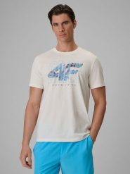 4F T-shirt regular z nadrukiem męski - biały XXL. Białe t-shirty męskie 4f, m, bez wzorów, z bawełny, bez kołnierzyka. W wyprzedaży za 39.99 zł.