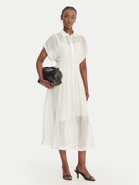 BOSS Sukienka koszulowa Davinata 50559733 Biały Regular Fit. Białe sukienki damskie Boss, bez wzorów, ze lnu, bez kołnierzyka, bez ramiączek, koszulowe. Za 1,849.00 zł.