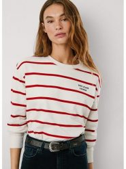 Pepe Jeans Bluza "Bienna" w kolorze kremowo-czerwonym rozmiar: S. Brązowe bluzy bez kaptura damskie Pepe Jeans, s, z jeansu. Za 187.96 zł.