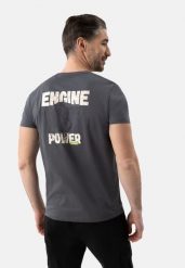 T-shirt z nadrukiem na plecach T-ENGIN. Szare t-shirty męskie Volcano, na lato, l, bez wzorów, z bawełny, bez kołnierzyka. Za 59.99 zł.
