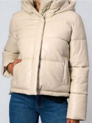 Pikowana kurtka puffer - kremowy. Białe kurtki damskie Sinsay, l, bez wzorów, bez kaptura. Za 99.99 zł.