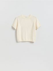 Bawełniany sweter - kremowy. Białe swetry klasyczne damskie Reserved, l, z bawełny, bez kołnierzyka. Za 119.99 zł.