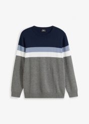 Cienki sweter z czystej bawełny. Niebieskie swetry męskie bonprix, m, bez wzorów, z bawełny, bez kołnierzyka. Za 129.99 zł.
