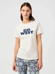 DAMSKA KOSZULKA WRANGLER TEE VINTAGE WHITE 112362572. Białe bluzki damskie Wrangler, m, bez wzorów, bez kołnierzyka. Za 79.99 zł.