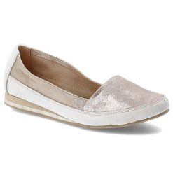Mokasyny damskie Damiss, błyszczące wsuwane i na płaskiej podeszwie, złote perłowe, DS-016. Białe mokasyny damskie DAMISS, z jeansu. Za 139.00 zł.