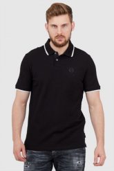 ARMANI EXCHANGE Czarna koszulka polo z okrągłym logo. Czarne koszulki polo męskie Armani Exchange, l, z aplikacjami, bez ramiączek. W wyprzedaży za 170.99 zł.