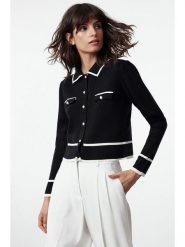 Trendyol Kardigan w kolorze czarno-białym rozmiar: L. Białe kardigany damskie Trendyol, l, bez wzorów, prążkowane. Za 96.37 zł.