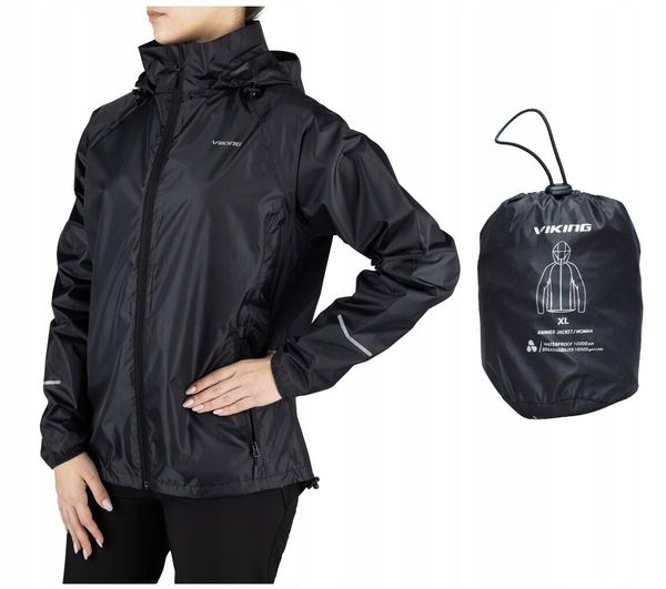 Kurtka przeciwdeszczowa Rainer Lady. Czarne kurtki damskie VIKING, m, bez wzorów, z materiału, z kapturem. Za 181.99 zł.