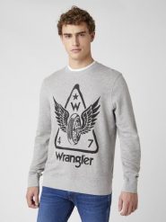 MĘSKA BLUZA WRANGLER GRAPHIC CREW MID GREY MEL W6E2HAX37 112130726. Szare bluzy bez kaptura męskie Wrangler, z aplikacjami, z bawełny, klasyczne. Za 129.99 zł.