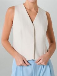 Kamizelka garniturowa z ukrytą plisą - kremowy. Białe kamizelki damskie Sinsay, l. Za 49.99 zł.