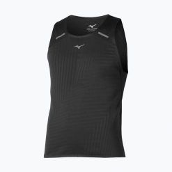Koszulka do biegania męska Mizuno Tech Light Tank. Czarne t-shirty sportowe męskie Mizuno, m, z materiału, bez ramiączek, do biegania. Za 299.99 zł.