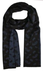 Elegancki Szalik Męski z Wiskozą - His Story - Czarno-Niebieski w Paisley. Niebieskie szaliki męskie His Story, na zimę, bez wzorów, z poliesteru. Za 69.00 zł.