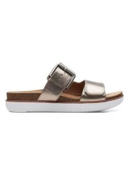 Clarks Skórzane klapki w kolorze złotym rozmiar: 38. Żółte klapki damskie Clarks, bez wzorów, bez obcasa. Za 213.79 zł.