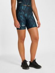 Szorty damskie Hummel HIIT AOP. Zielone szorty damskie HUMMEL, bez wzorów, z materiału, klasyczne, z standardowym stanem. Za 198.00 zł.