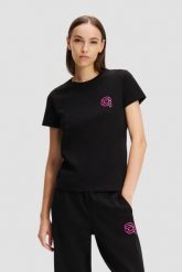 KARL LAGERFELD Czarny damski t-shirt Ikonik 2.0 Jelly. Czarne t-shirty damskie Karl Lagerfeld, s, bez wzorów, z bawełny, bez kołnierzyka. W wyprzedaży za 319.99 zł.