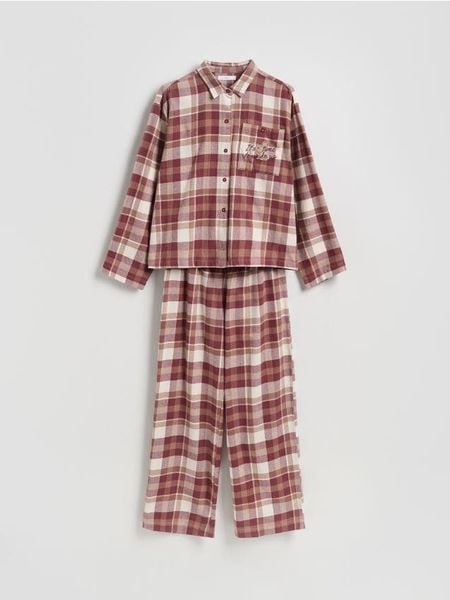 Dwuczęściowa piżama w kratkę - fioletowy. Fioletowe piżamy damskie Reserved, l, bez wzorów, z bawełny, bez ramiączek. W wyprzedaży za 119.99 zł.