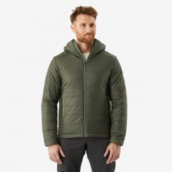 Kurtka trekkingowa męska zimowa Forclaz MT100 - 5°C. Niebieskie kurtki męskie FORCLAZ, na zimę, l, bez wzorów, z materiału, sportowe, bez kaptura. Za 179.99 zł.