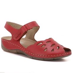 Skórzane sandały damskie komfortowe na rzep czerwone Helios 4011. Czerwone sandały damskie Helios, bez wzorów, ze skóry, bez obcasa. Za 379.99 zł.
