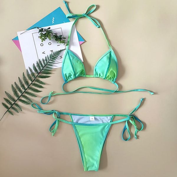 Bikini tie-dye plażowe z regulowanymi sznurkami Hwaja. Zielone bikini damskie Intica, bez wzorów. Za 129.00 zł.