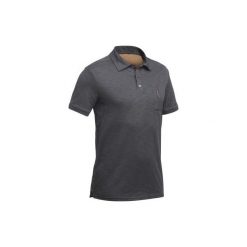 Koszulka turystyczna polo TRAVEL 100 męska. Szare koszulki polo męskie FORCLAZ, l, bez wzorów, z bawełny, bez ramiączek. Za 59.99 zł.