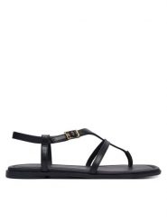 Tommy Hilfiger Sandały Th Buckle FW0FW09367 Czarny. Czarne sandały damskie Tommy Hilfiger, bez wzorów, ze skóry, bez obcasa, na płaskiej podeszwie. Za 449.99 zł.