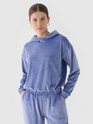 4F Bluza dresowa z weluru nierozpinana z kapturem damska - granatowa L. Niebieskie bluzy sportowe damskie 4f, l, z dresówki. W wyprzedaży za 59.99 zł.