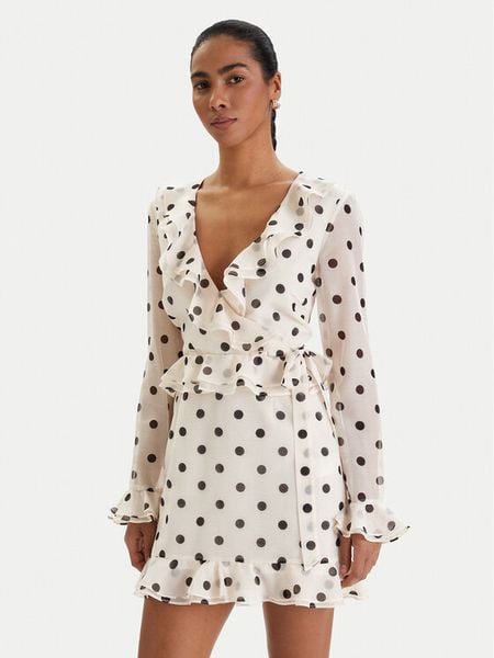 Bardot Sukienka koktajlowa Frill Detail 60115DB2 Écru Regular Fit. Sukienki damskie BARDOT, bez wzorów, z syntetyku, wizytowe, bez kołnierzyka, bez ramiączek. Za 599.99 zł.